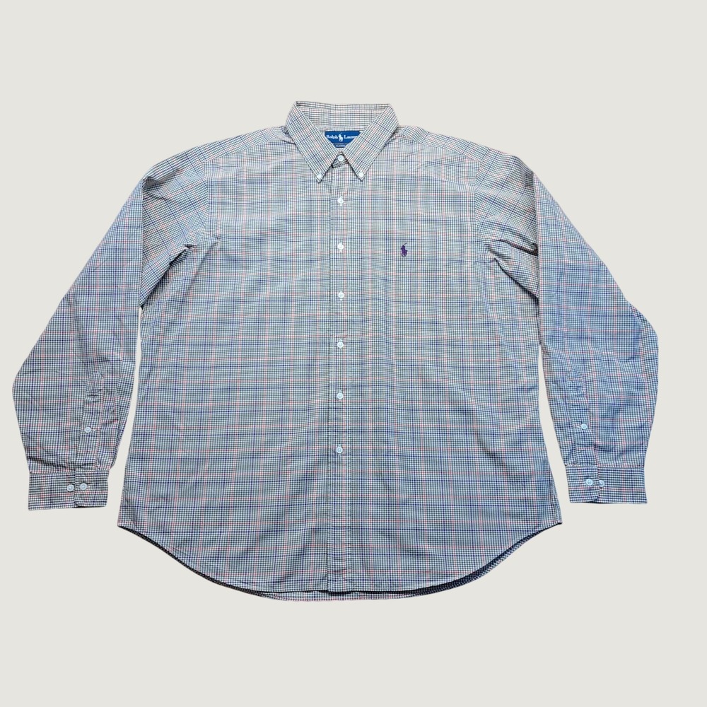 Ralph Lauren Button Down Shirt Men 18 XXL Multi Plaid Excellent Classic Fit Pony